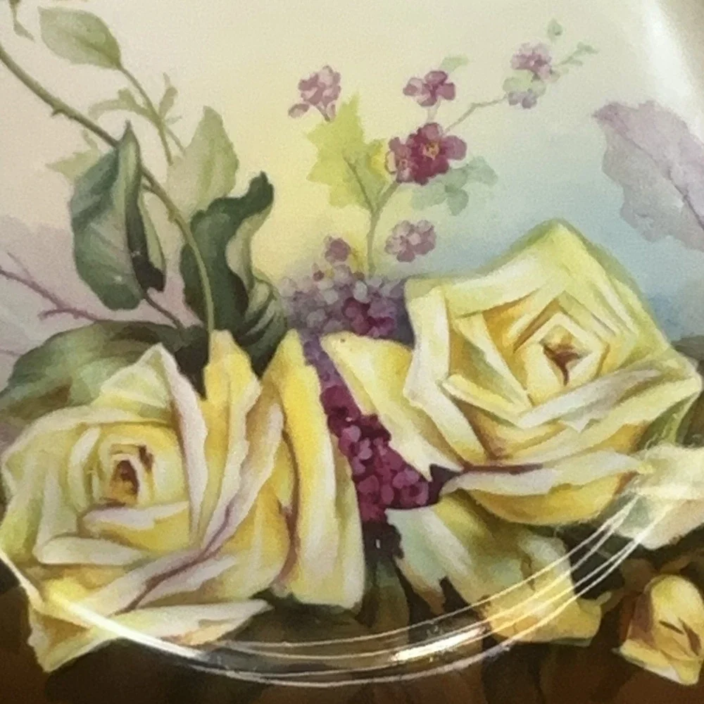 Antique‎ J&G Louise Bavaria Hand Painted Yellow Roses Cake Plate Signed Handled